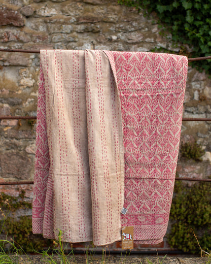 Pink Gudri Kantha Throw