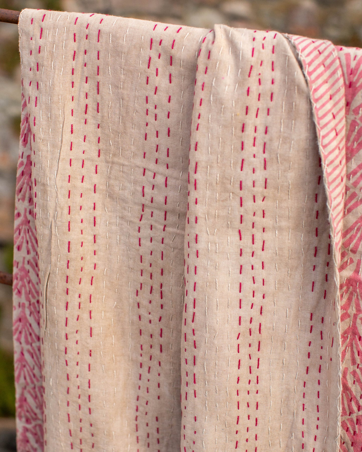 Pink Gudri Kantha Throw