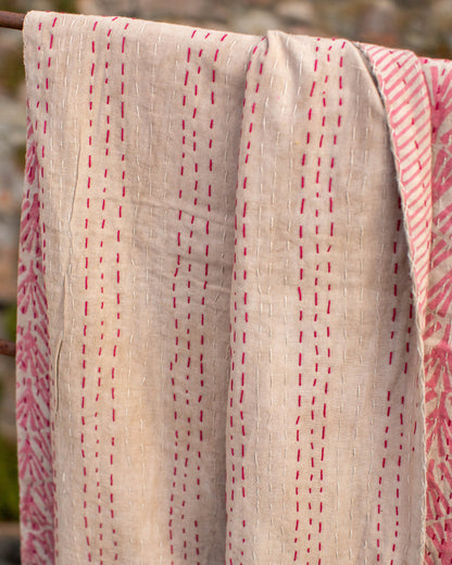 Pink Gudri Kantha Throw