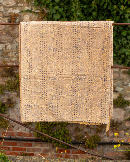 Blue Paisley Gudri Kantha Throw
