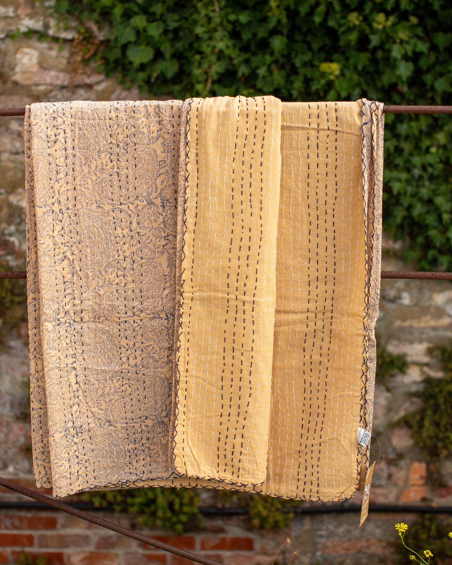 Blue Paisley Gudri Kantha Throw