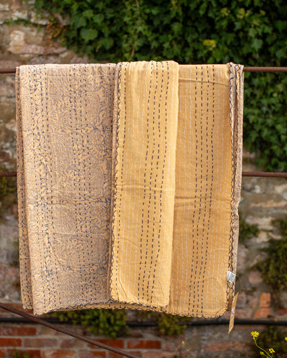 Blue Paisley Gudri Kantha Throw