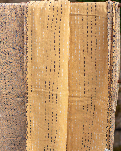 Blue Paisley Gudri Kantha Throw