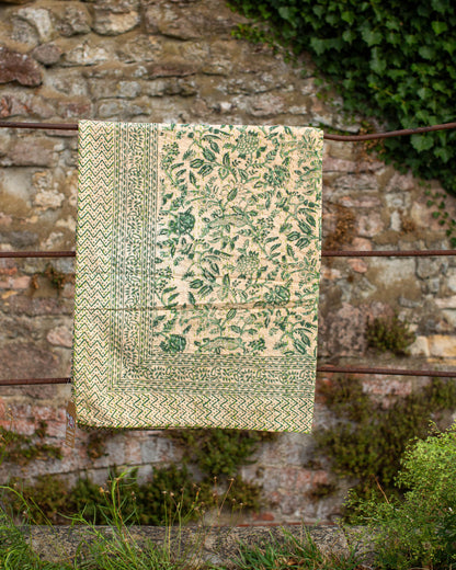Green Floral Gudri Kantha Throw