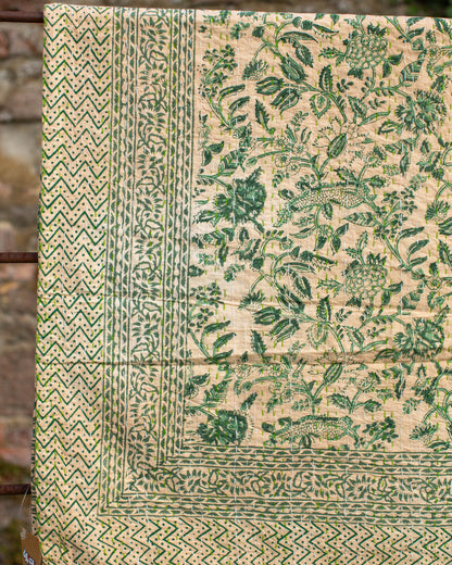 Green Floral Gudri Kantha Throw