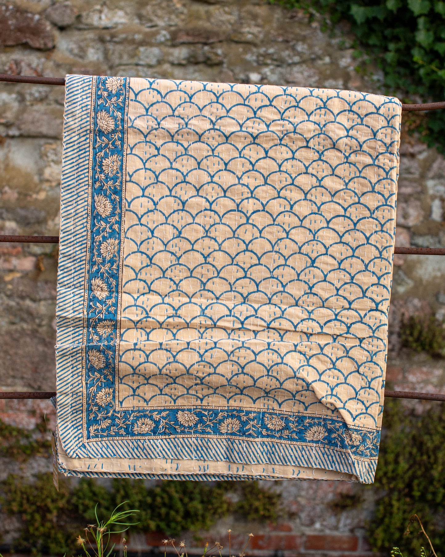 Blue Scallop Gudri Kantha Throw