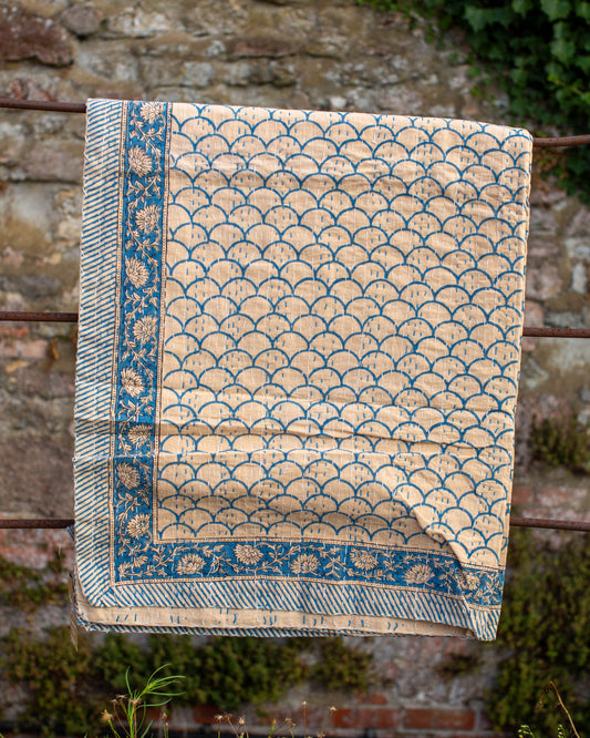 Blue Scallop Gudri Kantha Throw
