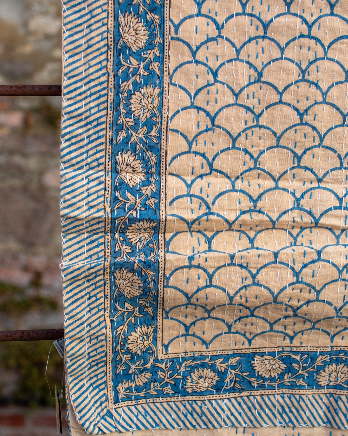 Blue Scallop Gudri Kantha Throw