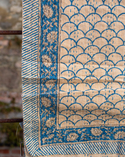 Blue Scallop Gudri Kantha Throw