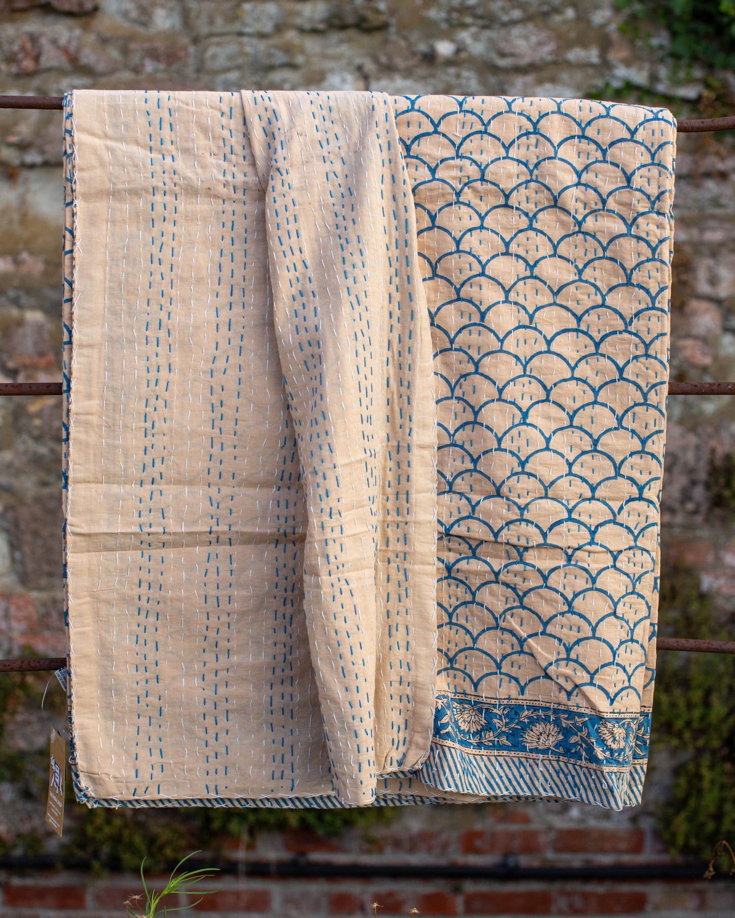 Blue Scallop Gudri Kantha Throw