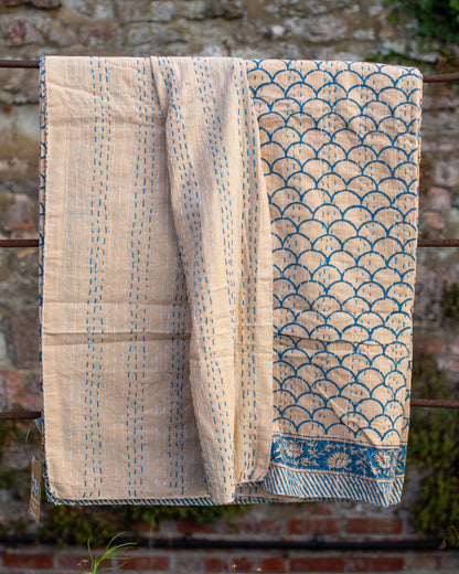 Blue Scallop Gudri Kantha Throw