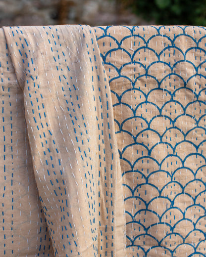 Blue Scallop Gudri Kantha Throw