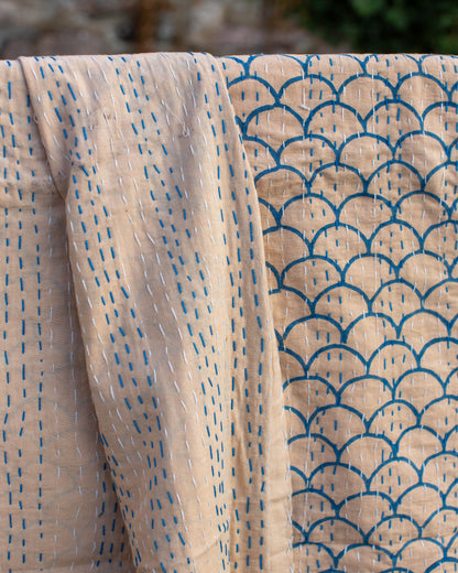 Blue Scallop Gudri Kantha Throw