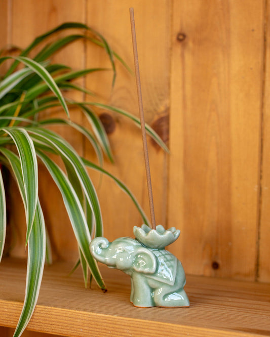 Green Elephant Incense Holder