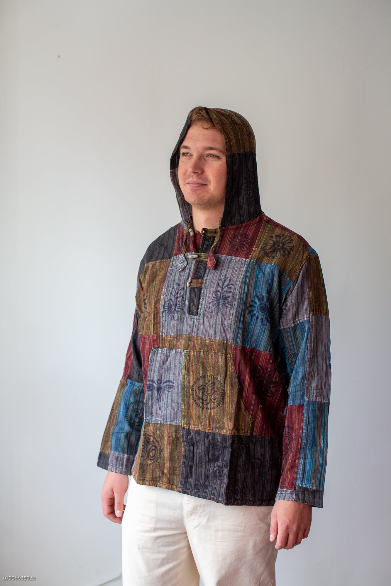 Patchwork Long Sleeve Hooded Shirt