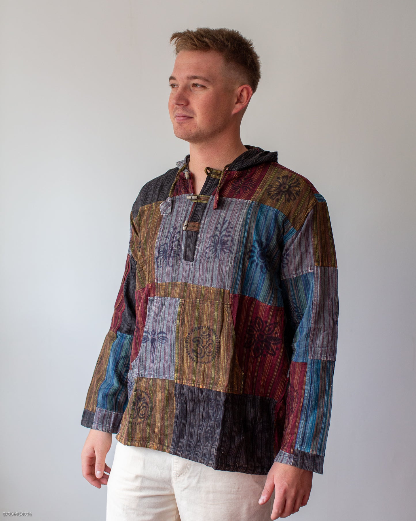 Patchwork Long Sleeve Hooded Shirt