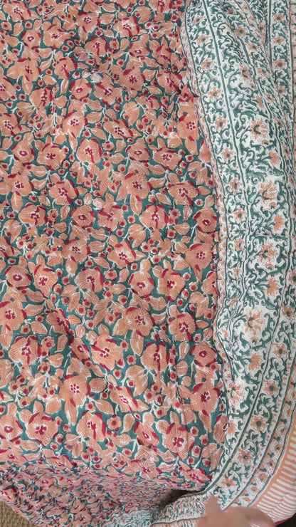 150 x 220cm Print Block Padded Quilt - Easton