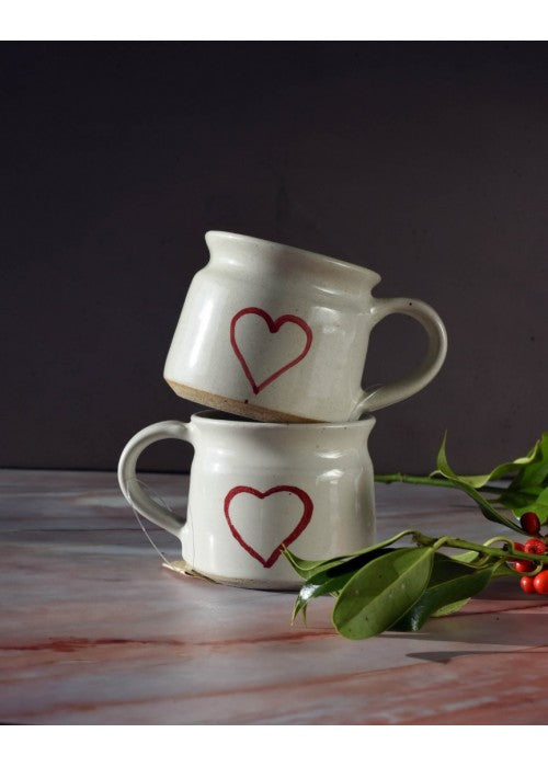 Set of 2 Red Heart Ceramic Mugs - The india Shop