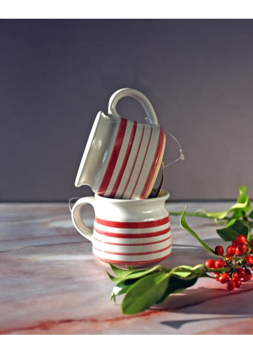 Set of 2 Red stripe Ceramic Mugs - The india Shop
