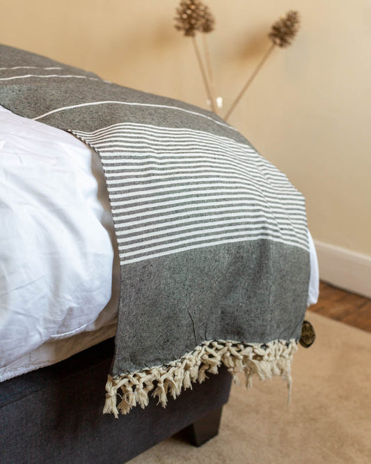 Charcoal Stripe Bed Throw