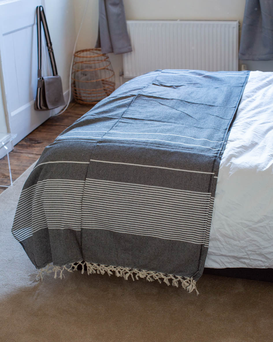Charcoal Stripe Bed Throw