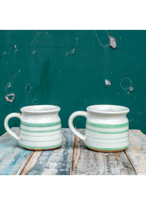 Set of 2 Turq Stripe Ceramic Mugs - The india Shop