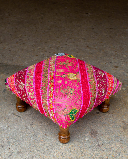 Upcycled Stripe Footstool