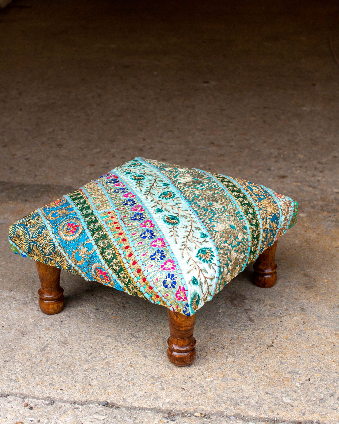 Upcycled Stripe Footstool