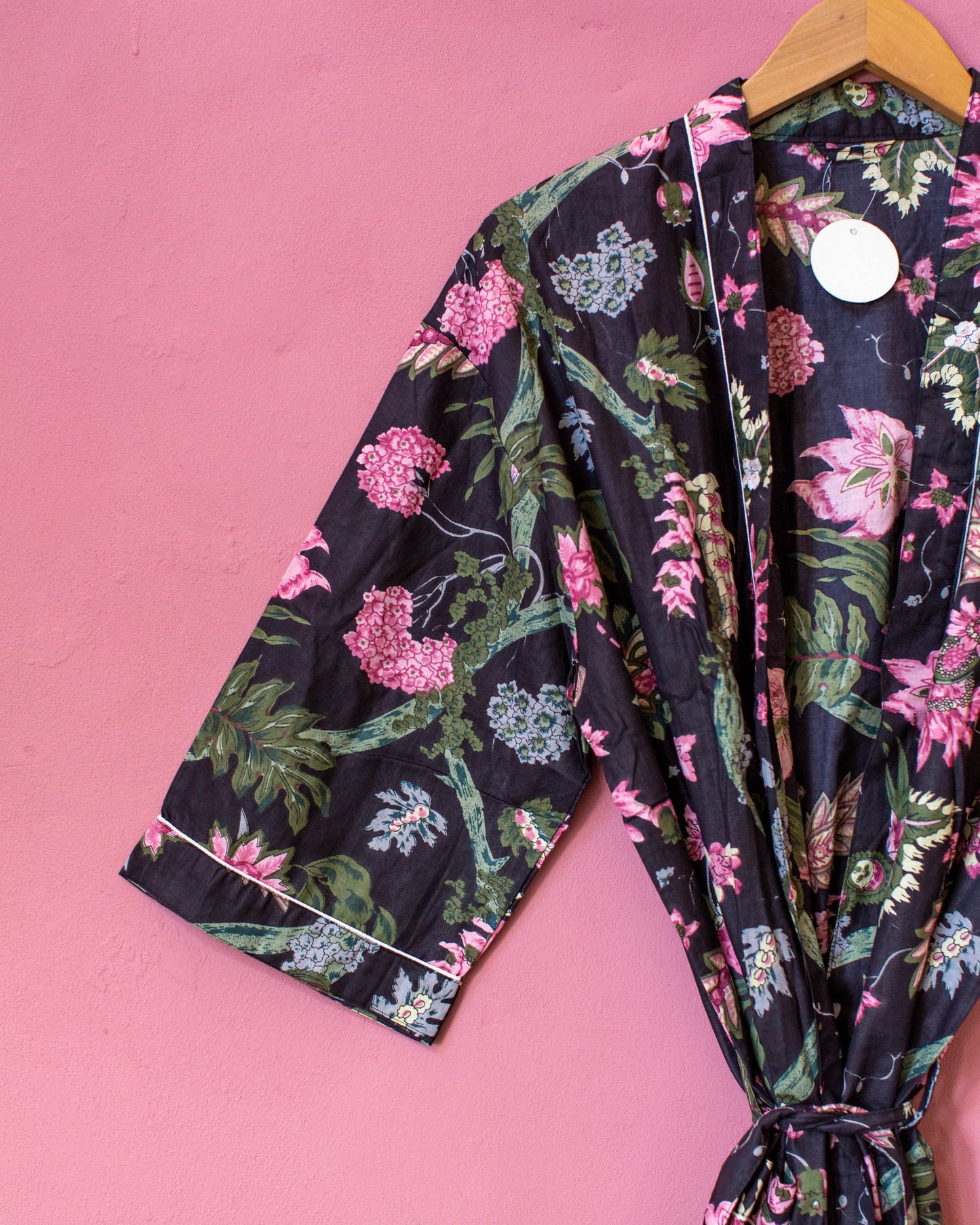 Black & Pink Hand Printed Kimono - #12