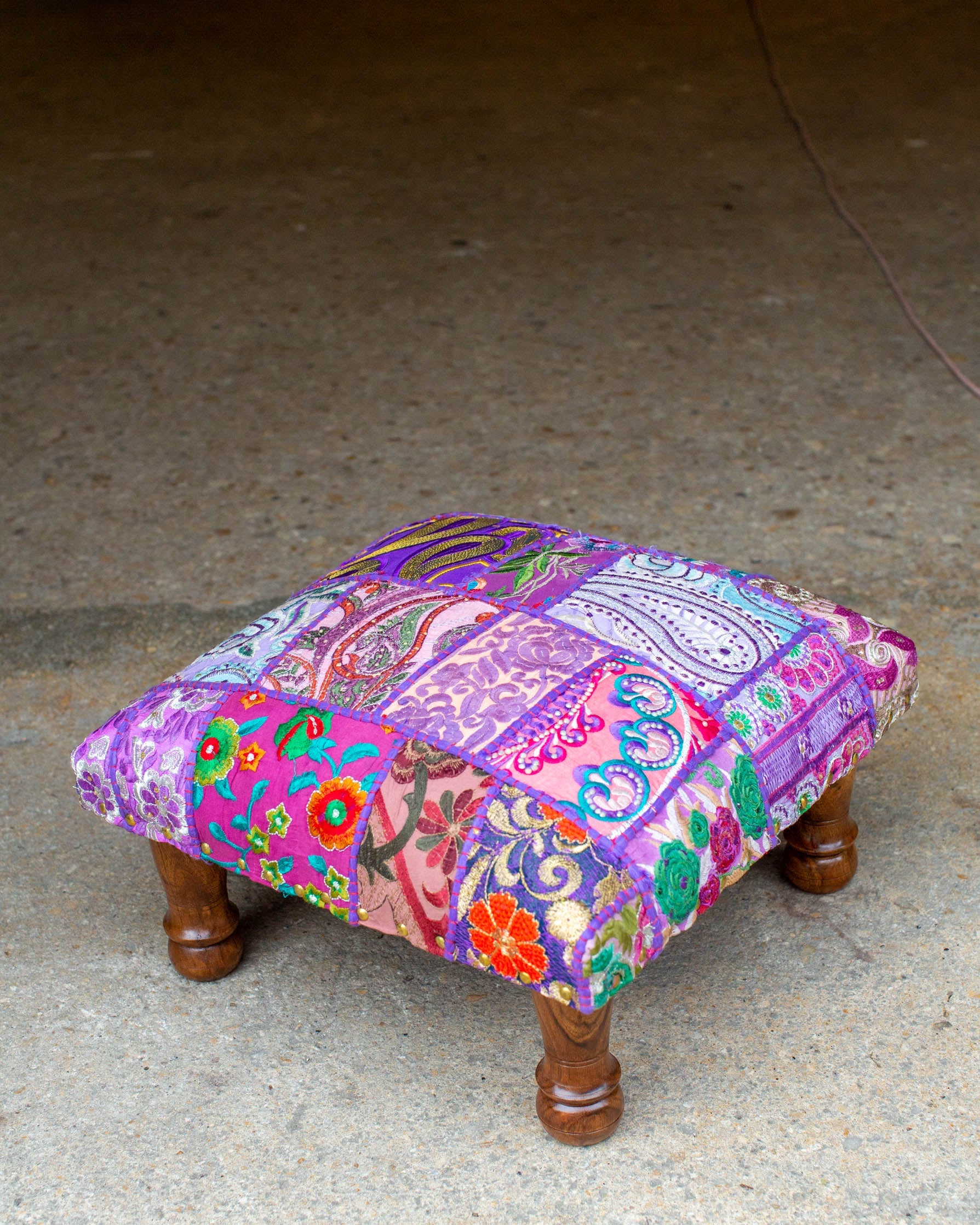 Upcycled Patchwork Foot stool – Turquiose