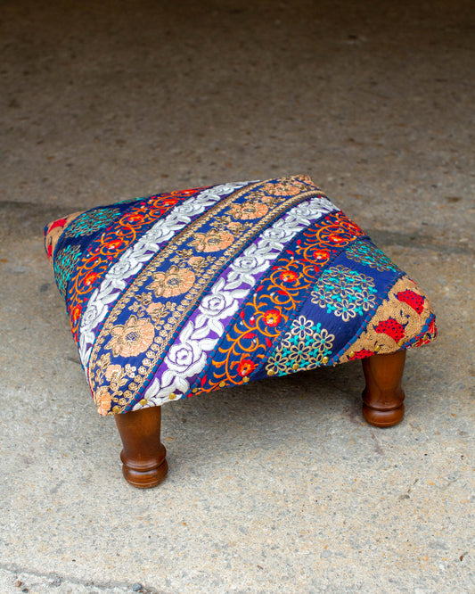 Upcycled Stripe Footstool