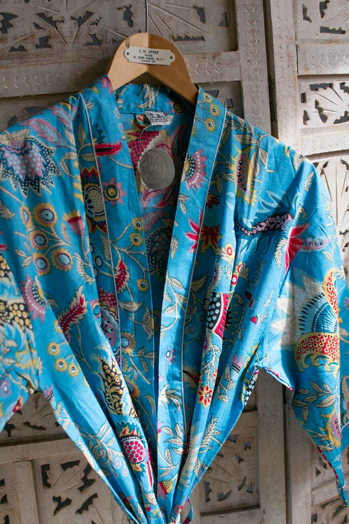 100% Blue Cotton Kimono - #8