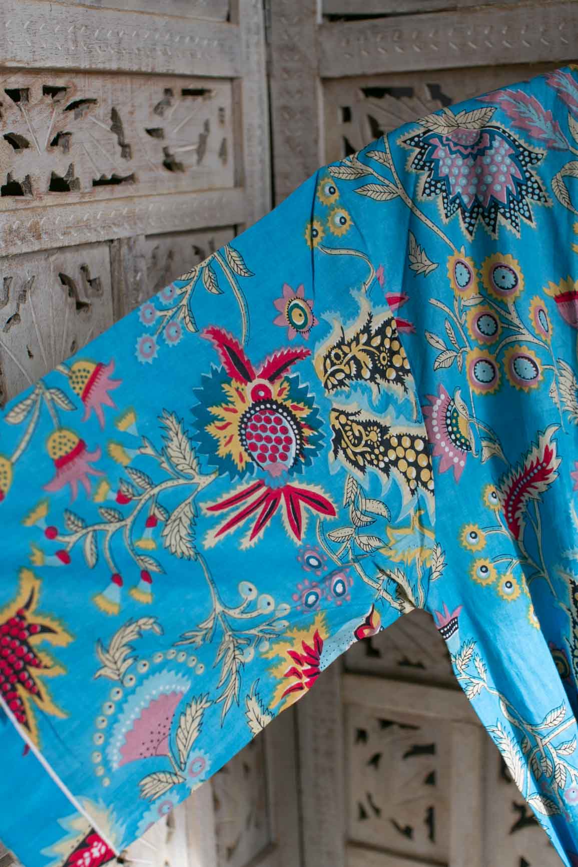 100% Blue Cotton Kimono - #8