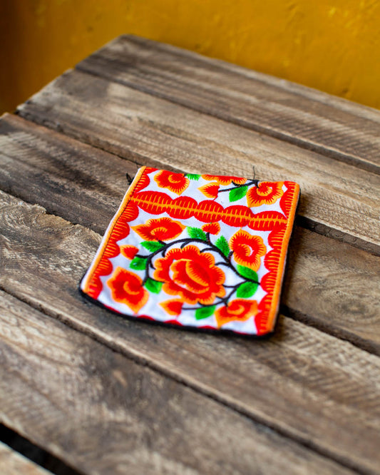 White & Orange Embroidered Purse