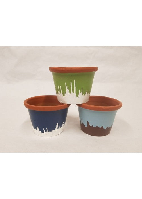 Clay Handmade Handpainted Flower Pot set of 3 - The india Shop
