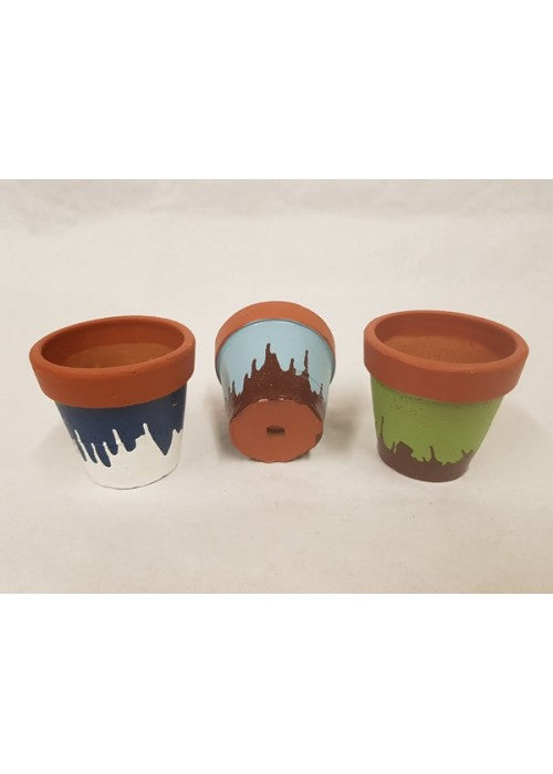 Clay Handmade Handpainted Flower Pot set of 3 - The india Shop