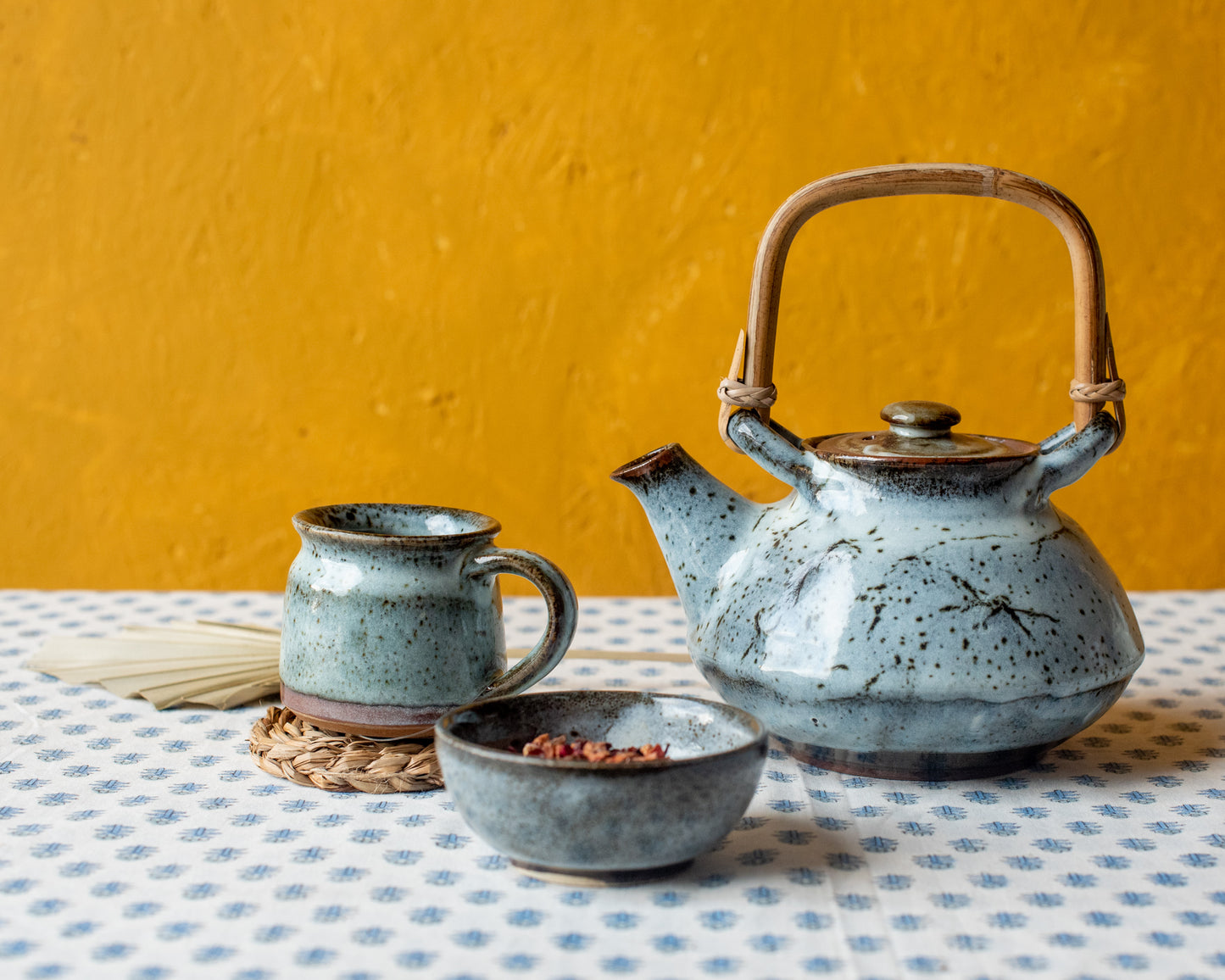 Blue Bamboo Teapot - The india Shop